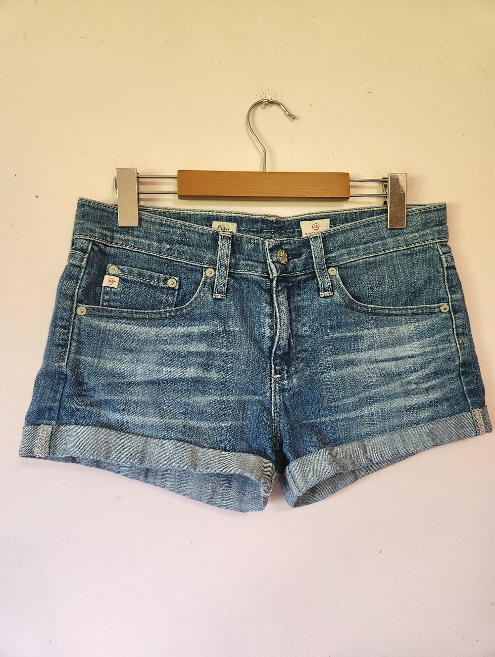 AG Adriano Goldschmied Pixie Roll Up Denim Shorts Western Festival Y2K Size 26